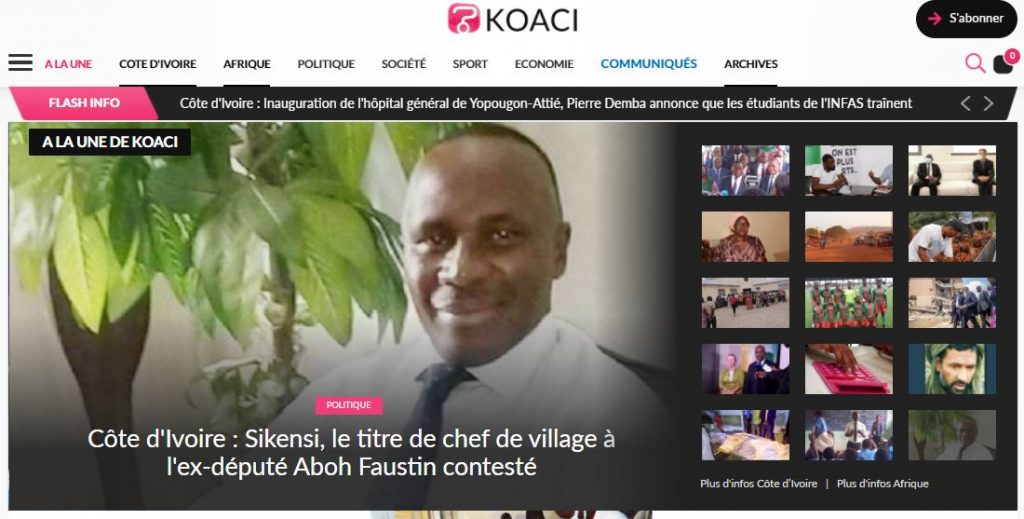 Les sites d'actualité ou magazine koaci.ci est un exemple de site d'actualité en Afrique de l'ouest