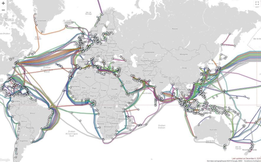 La carte des câbles internet  sous-marins
